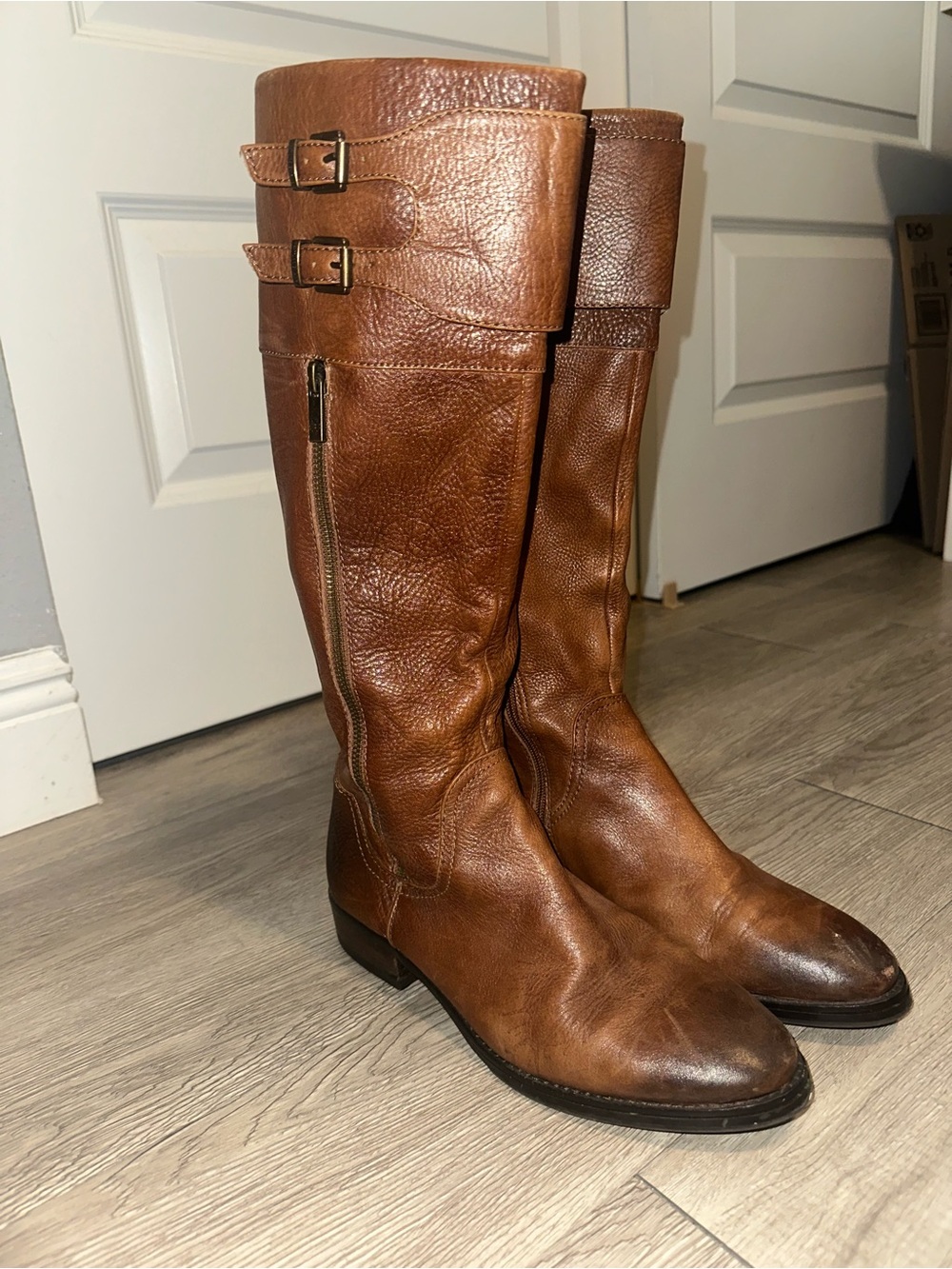 Arturo Chang Earlene Tall Zip Riding Boots Vintage Cognac Brown Leather Sz 9.5 M